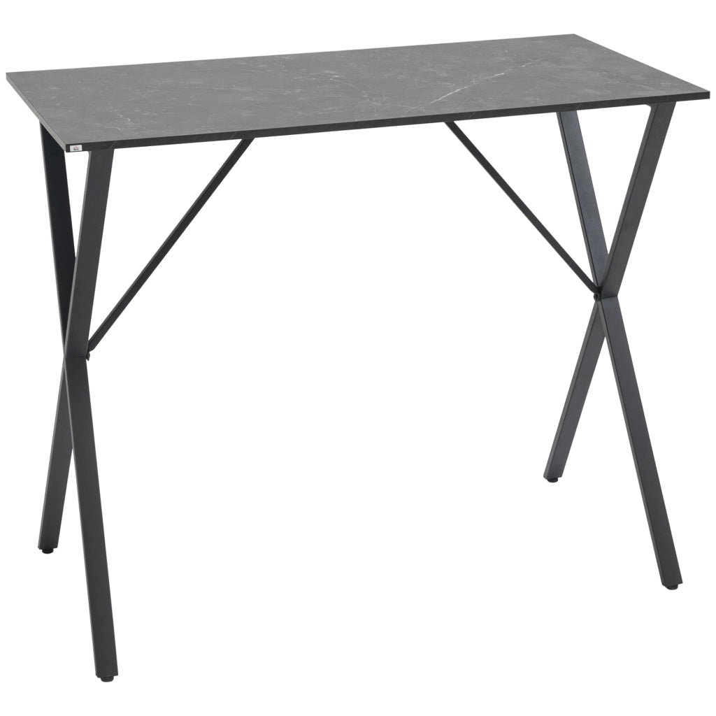 EasyComfort Bancone Bar Tavolo Alto Stile Industriale Effetto Marmo, Legno e Acciaio 120x60x102 cm, Nero