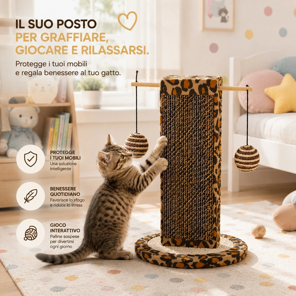 Tiragraffi per Gatti Verticale da 30 cm Graffiatoio Gioco con Palline per Felini