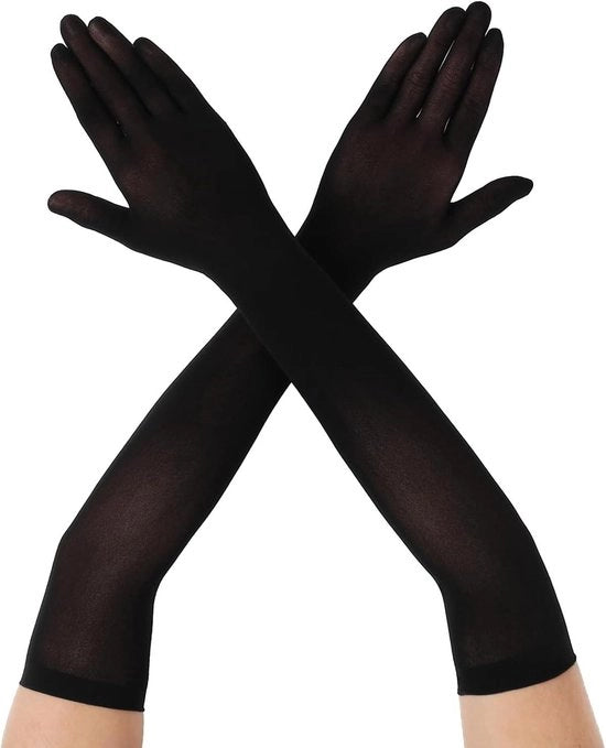 Manopole lunghe nere per donne | Eleganti | Festa del tè, cosplay, ballo | Carnevale, matrimonio, maschera | Unico modello, lunghe | Nere