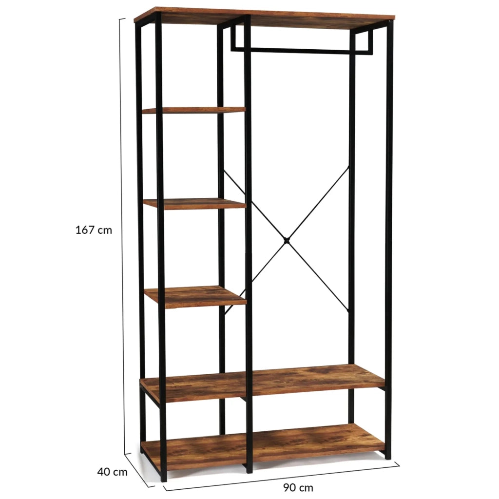 IDMarket - Scaffali per guardaroba L. 90 cm HAWKINS legno scuro design industriale