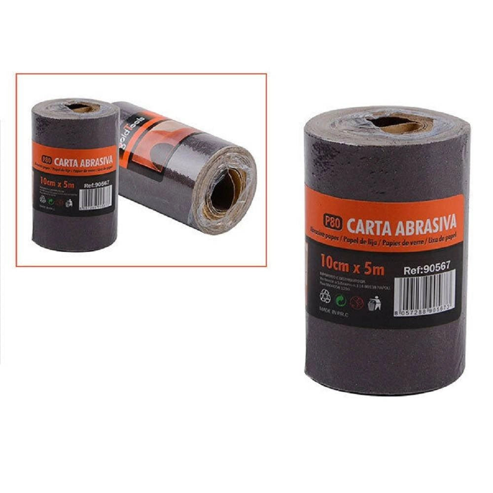 Trade Shop - 2 Rotoli Carta Vetrata Abrasiva 5 Metri Grana P80 Levigare Smussare -
