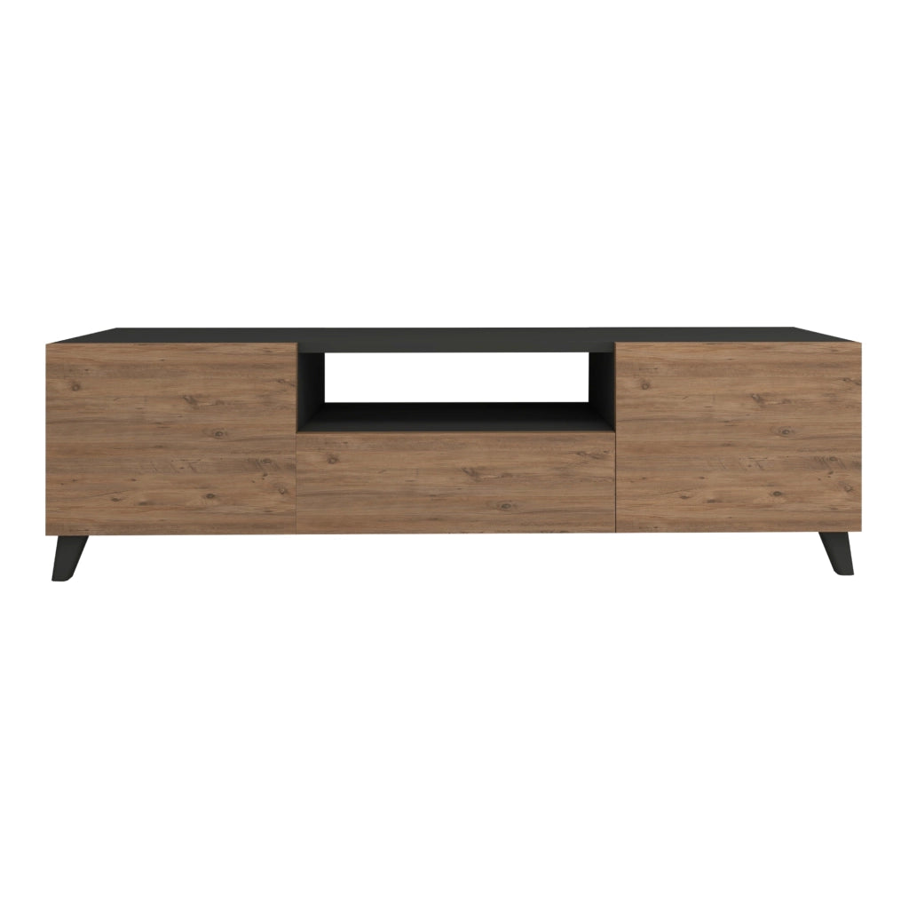 Mobile Porta TV Torsby con Scomparti Chiusi 46 x 140 x 30 cm Antracite / Effetto Rovere [en.casa]