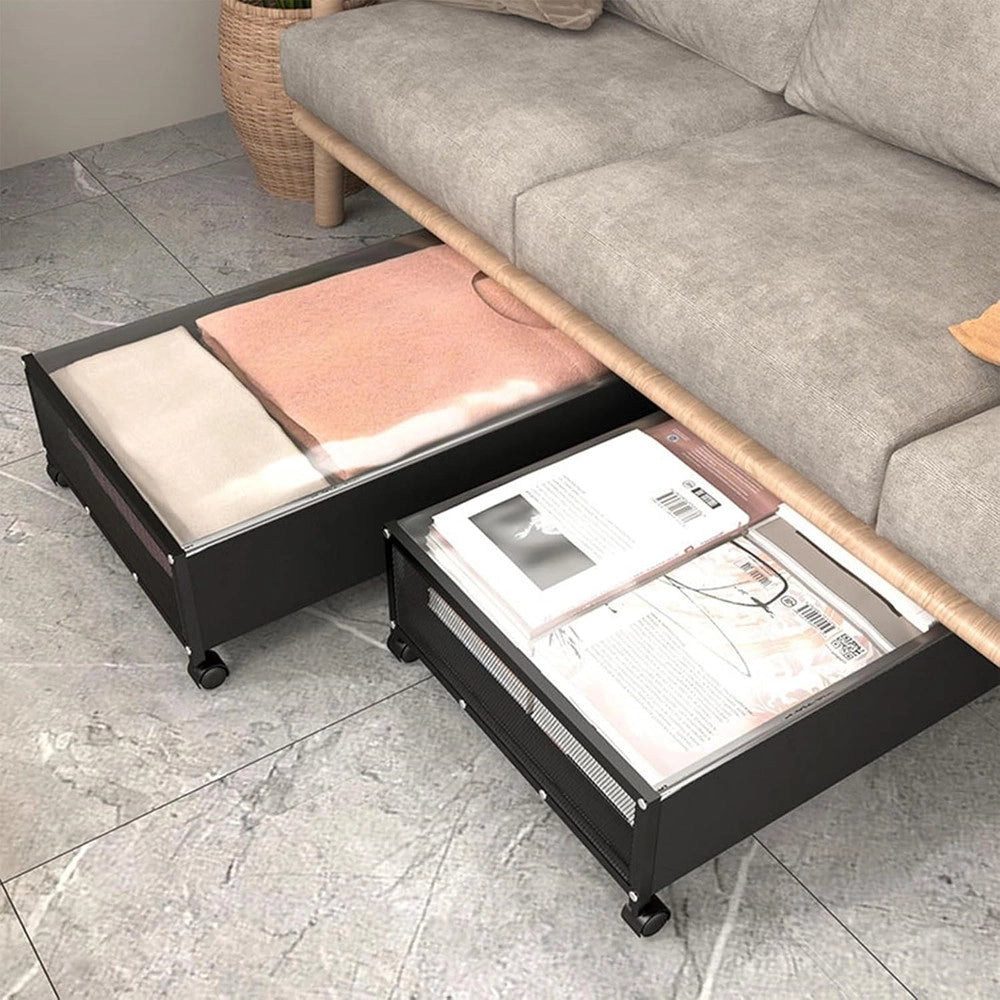 Trade Shop - Contenitore Portaoggetti Sottoletto In Metallo Con Ruote Coperchio Biancheria Salvaspazio -
