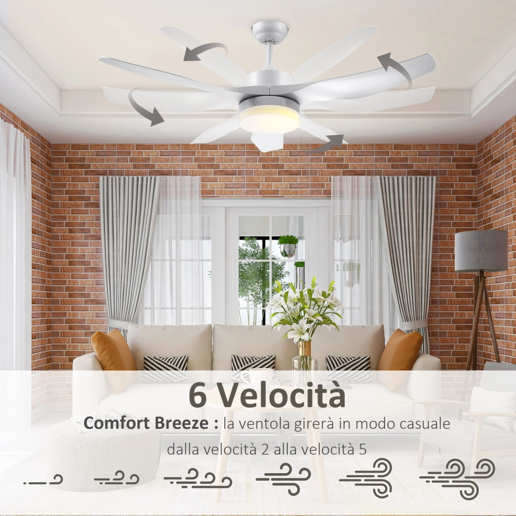 EasyComfort Ventilatore da Soffitto con Luce LED a 3 Modalità con Telecomando, 6 Velocità, Φ132x40cm