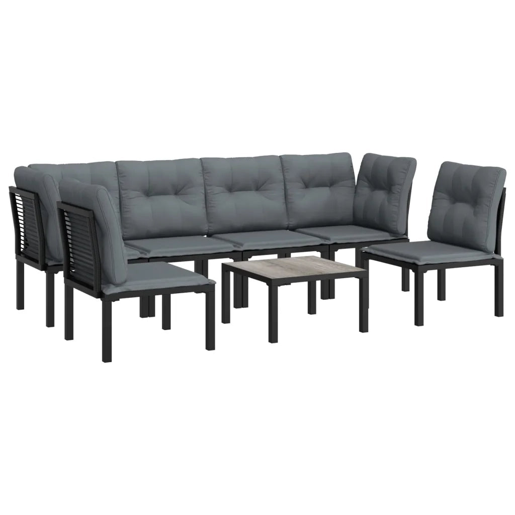 Set Salotto da Giardino 7 pz | Set di Mobili da Esterno Nero e Grigio in Polyrattan