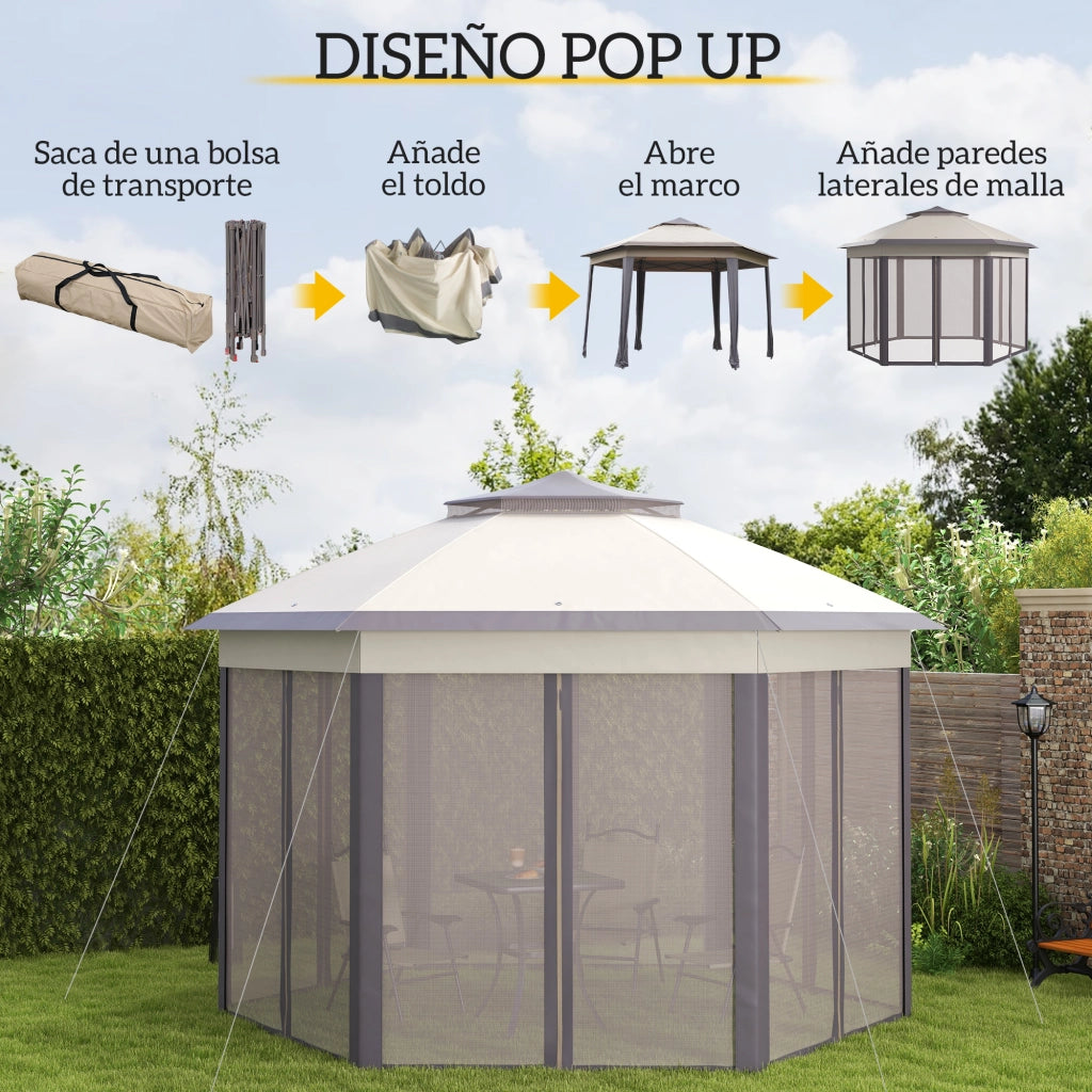 Carpa Pieghevole 4x3.4 m ¨C Zephmum ¨C Marrone e Beige con Doppio Tetto e 6 Zanzariere