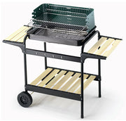 Barbecue a Carbone Griglia 58x38 cm  Ompagrill 70501 Ripiani in Legno e Struttura in Acciaio Verniciato Nero