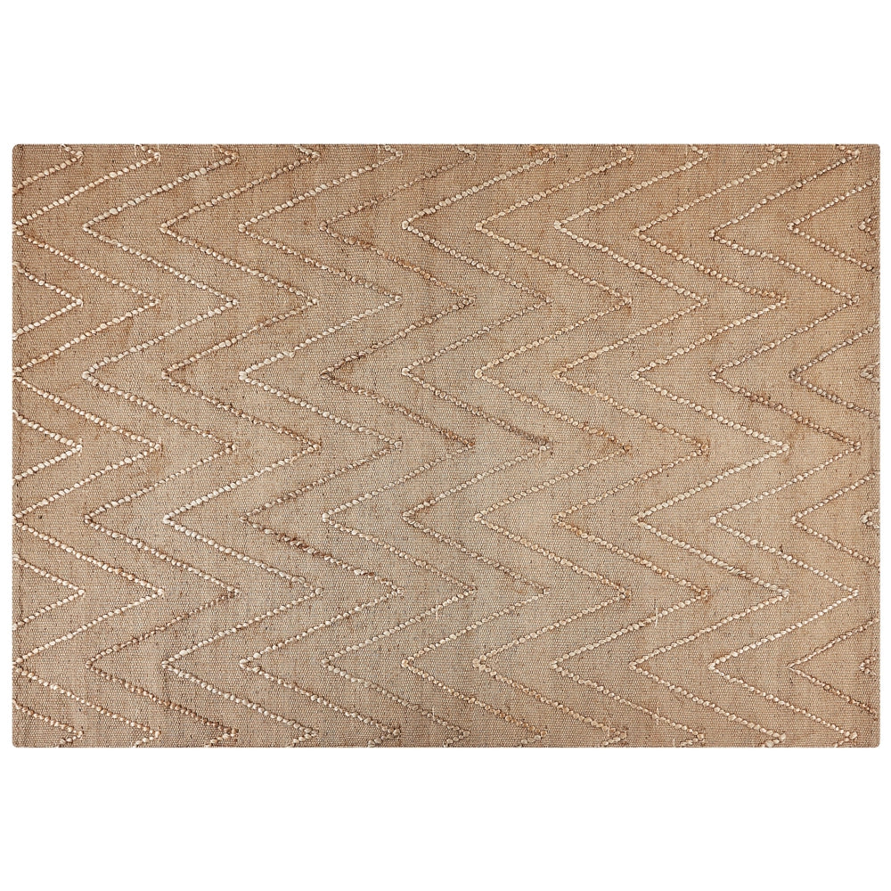 Tappeto in iuta beige con motivo a zigzag beige 160 x 230 cm fatto a mano soggiorno camera da letto stile boho