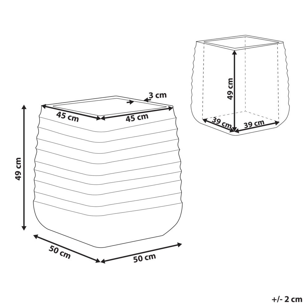 Vaso per piante grande in poliresina bianca sporca per esterni quadrato 50 x 49 cm resistente ai raggi UV
