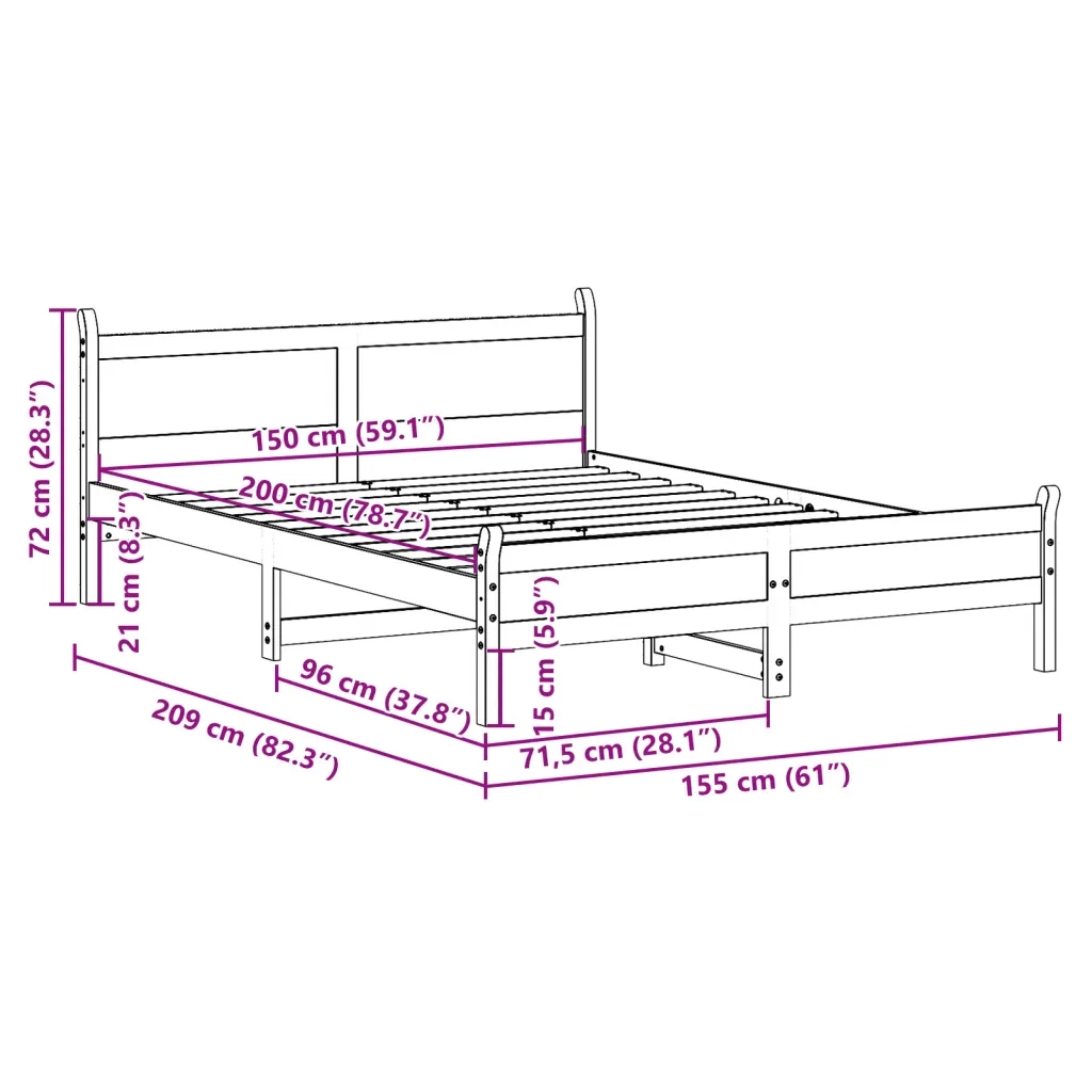 Letto senza Materasso Marrone Cera 150x200 cm in Legno di Pino 855590