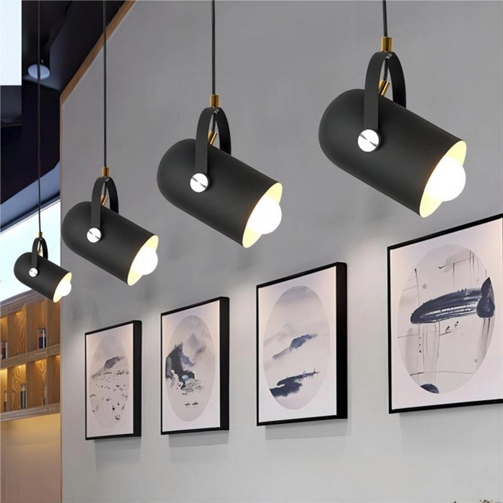Trade Shop - Lampadario A Sospensione Da Soffitto Design Con Paralume Orientabile Attacco E27 Ip20 A21 - Nero
