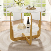 Tavolo da pranzo rotondo 80x80x76 cm con piano effetto marmo in MDF; oro