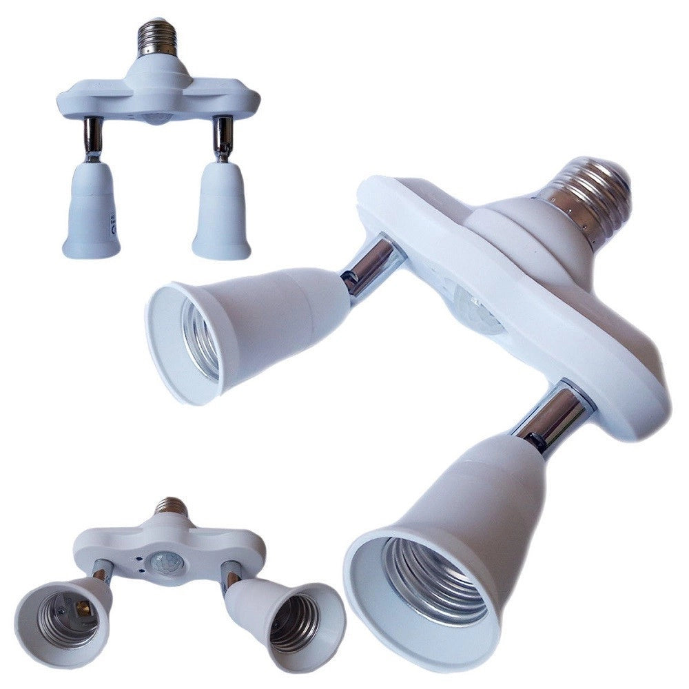 Trade Shop - Portalampada Adattatore Sdoppiatore E27 2 Ingressi E27 Sensore Di Movimento Pir -