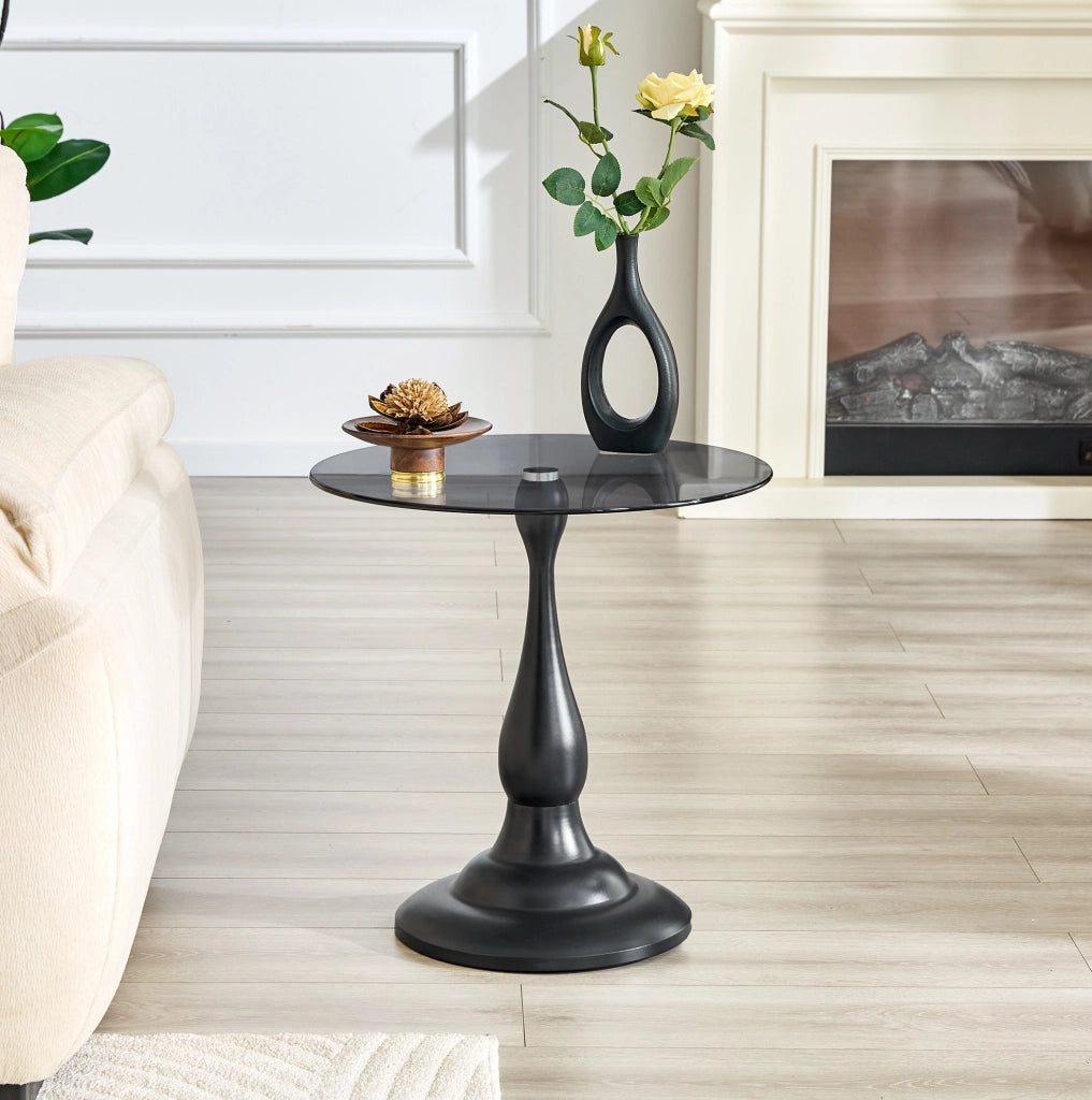 Tavolino rotondo in vetro temperato e metallo; ? 50 cm; nero