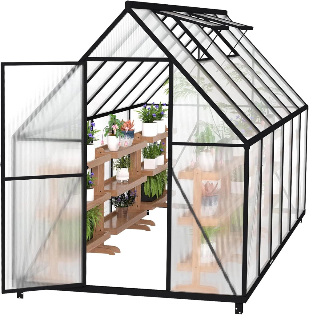 Serra da giardino in alluminio, con base da 6 cm e piastra in policarbonato da 4 mm, per pomodori, da giardino, resistente ai raggi UV, resistente alle intemperie, per il giardino, 230 x 180 x