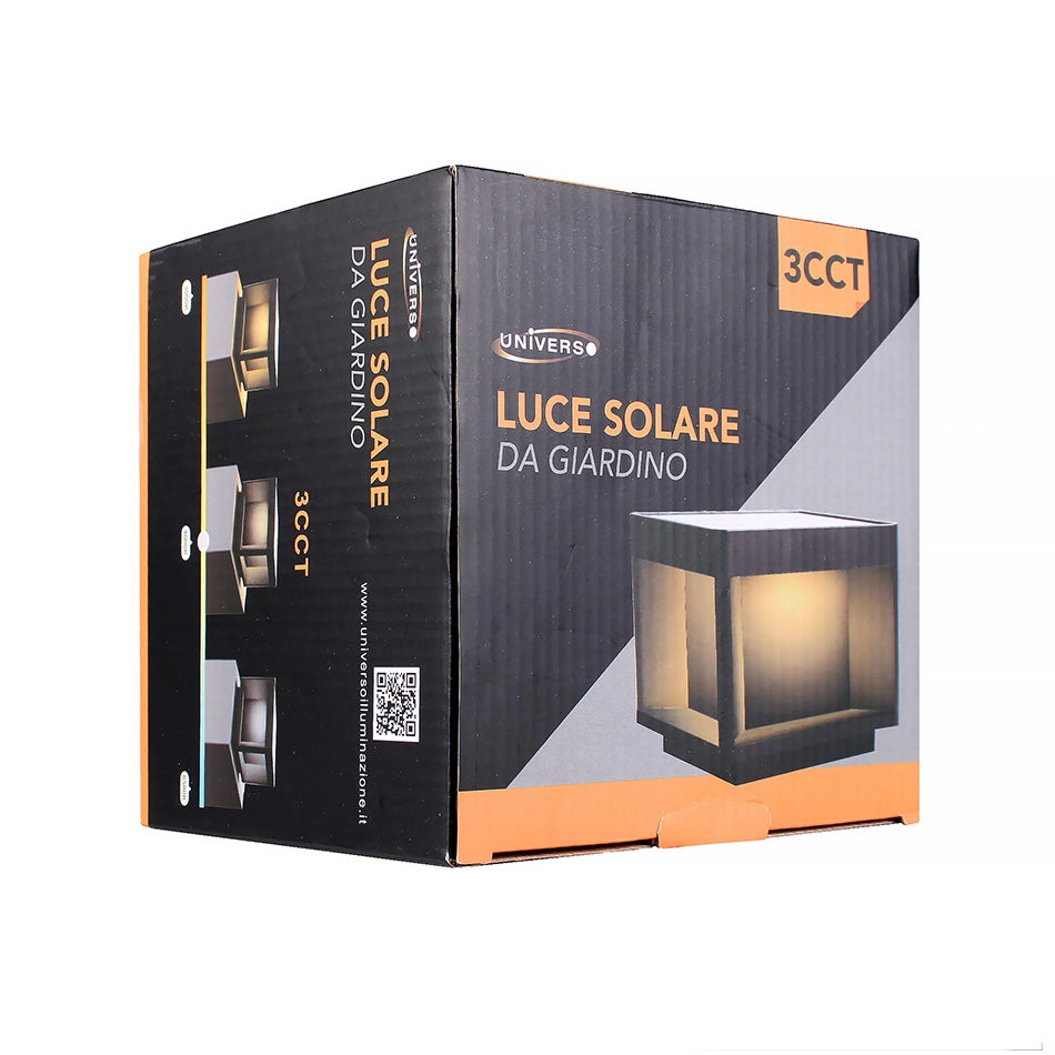 FARETTO SOLARE LED CUBICO CON CCT SWITCH TRIPLA TEMPERATURA DI COLORE 3000K/4000K/6500K - RICARICA EFFICIENTE E GRADO DI PROTEZIONE IP65