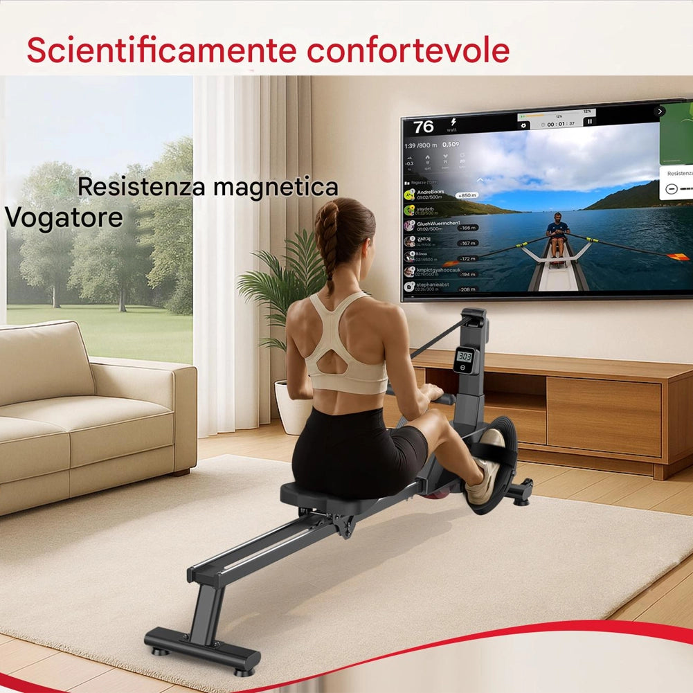 Vogatore Pieghevole Salvaspazio 145x47,5x59 cm home Fitness Ergonomico 8 Livelli Resistenza Nero