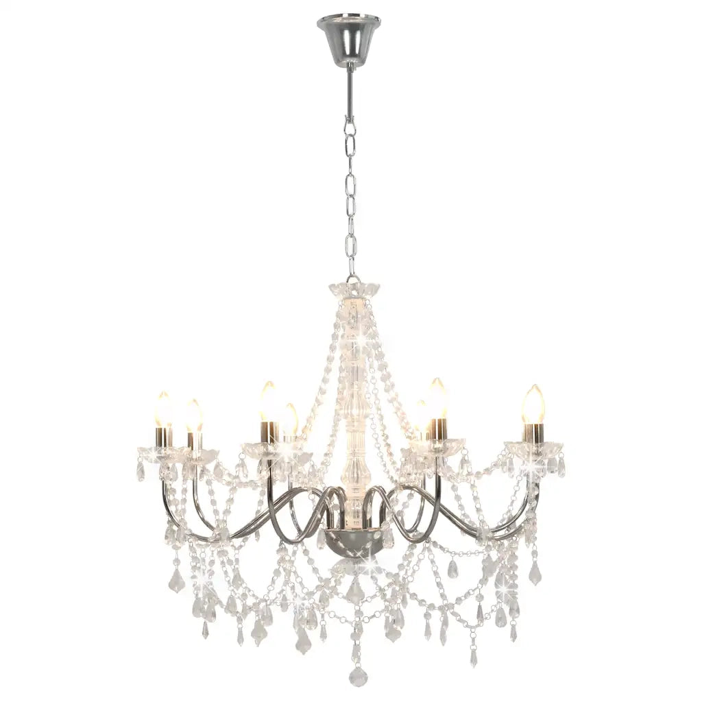 Lampadario con Perline Argento 8 Lampadine E14 CFW3571888