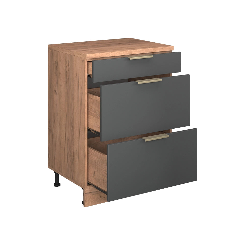 Mobile per mansarda Rion Antracite-oro/Rovere dorato 60 x 83.8 cm senza inclinazione con 3 cassetti Vicco