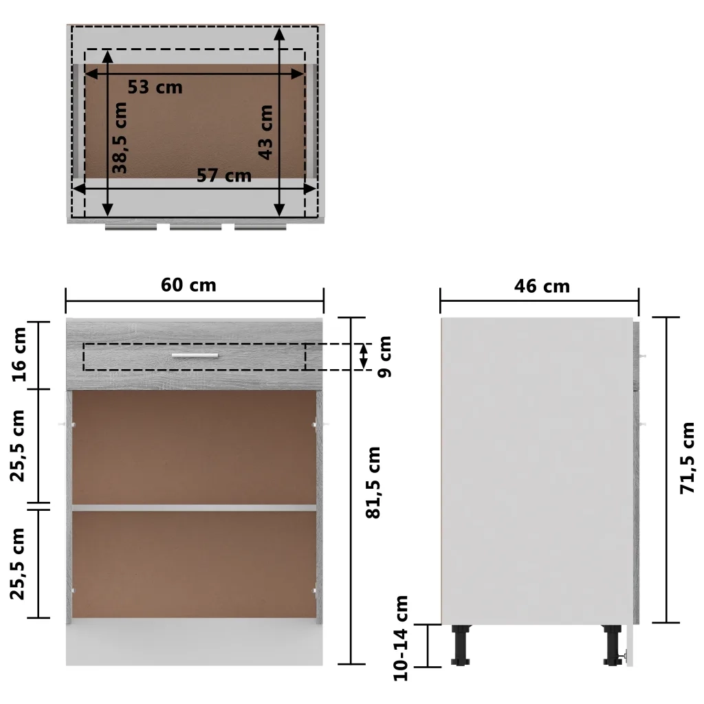 Mobiletto Grigio Sonoma 60x46x81,5 cm in Legno Multistrato cod mxl 74439