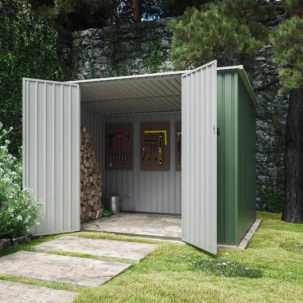 Casetta da giardino in acciaio zincato verde 2,77x1,93xh1,96m -91kg - 5,35 metri quadri