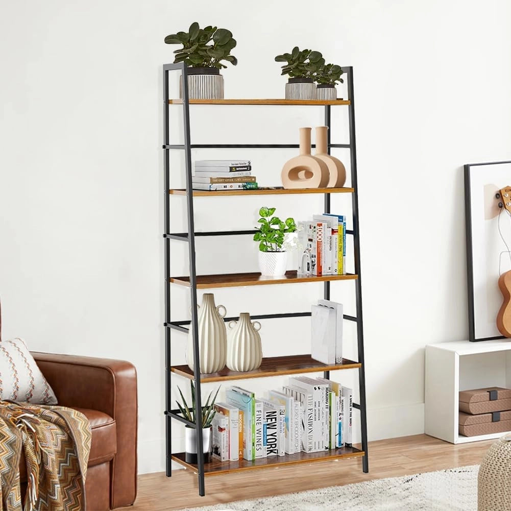 Scaffale Industrial 5 Livelli Mobile Libreria Unità di Mensole 74x34x163 cm Nero