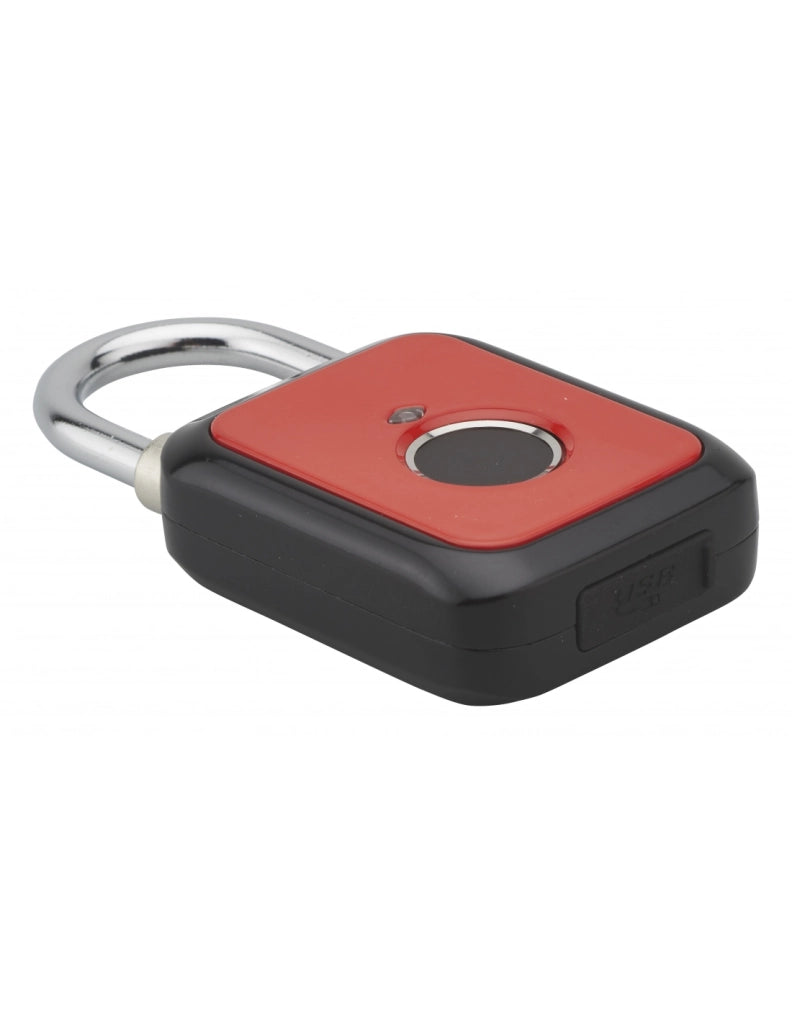 Lucchetto biometrico a impronta digitale, da esterno, arco in acciaio, 45 mm, rosso – THIRARD