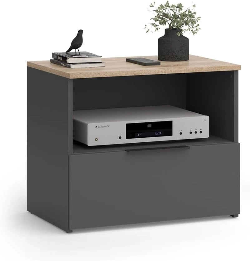 Mobile tv Wido, Antracite/Sonoma, 60 x 50 cm con cassetto, adatto per TV fino a 43 pollici, passacavi integrato