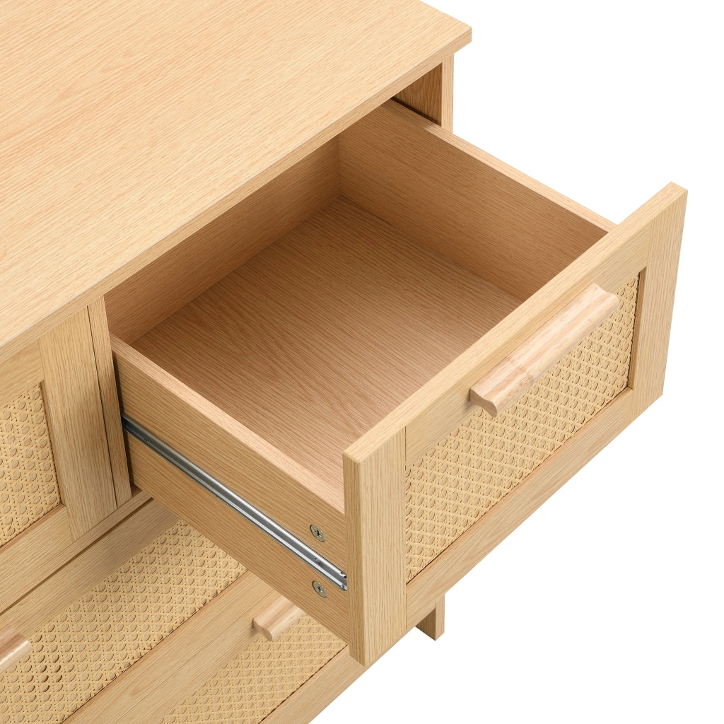OKWISH Comò in Rattan con 4 Cassetti e Dispositivo Antiribaltamento, per Camera o Ingresso, MDF, Naturale, 80 × 38 × 80 cm