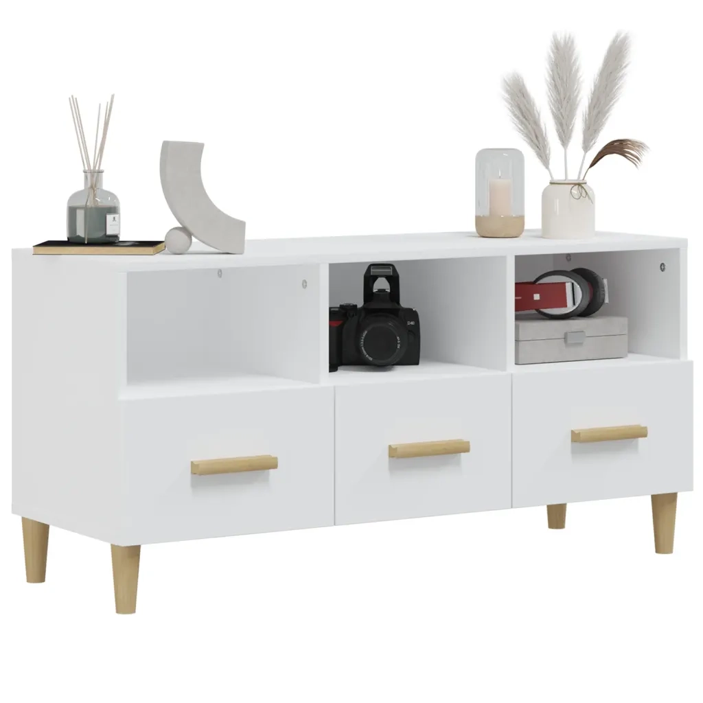Mobile Porta TV Bianco Lucido 102x36x50 cm in Legno Multistrato 812606