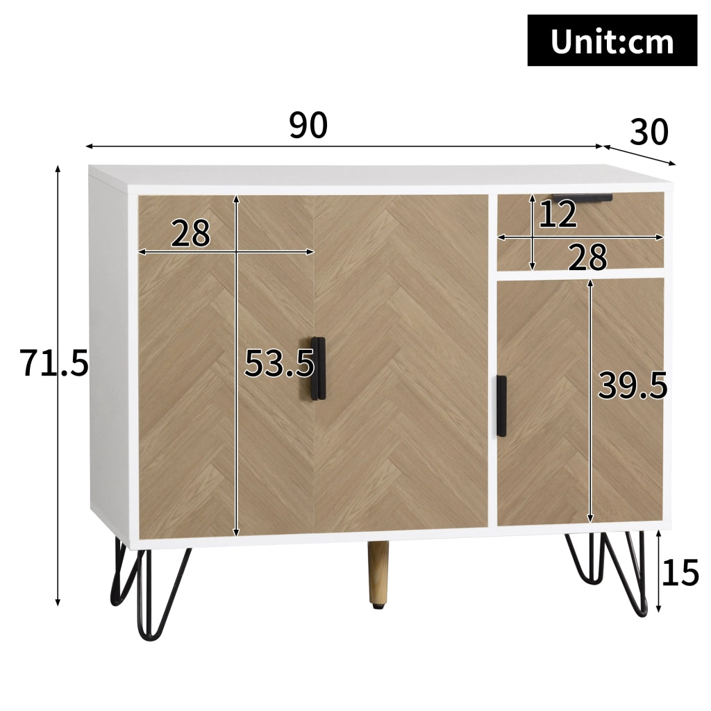 ARMADIO contenitore 90x30x71,5 cm bianco e effetto legno con cassetto e 3 ante