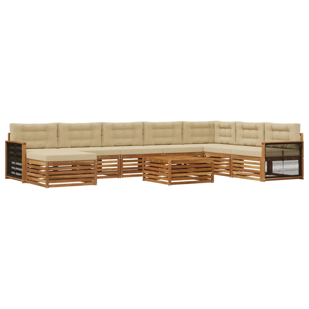 Set di divani da esterno con cuscino 9 pcs Naturale e Beige
