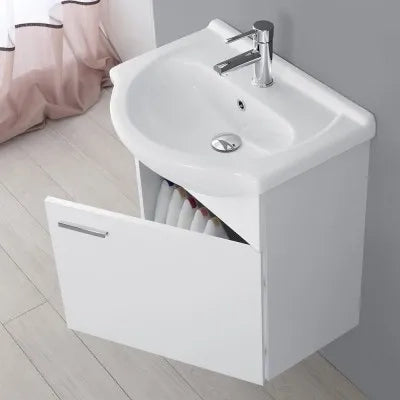 Mobile bagno sospeso 55 cm bianco completo di lavabo e specchio Desya