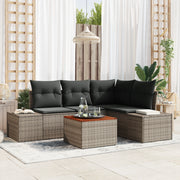 Set Divano da Giardino di 5 Pezzi con Cuscini Grigio Polyrattan Acacia