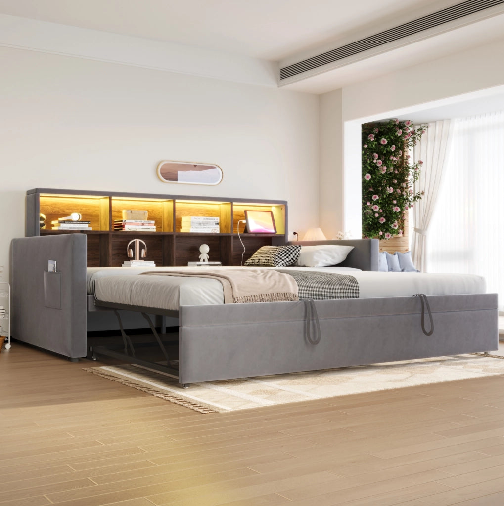 Letto imbottito estraibile 90x190 cm con LED e prese