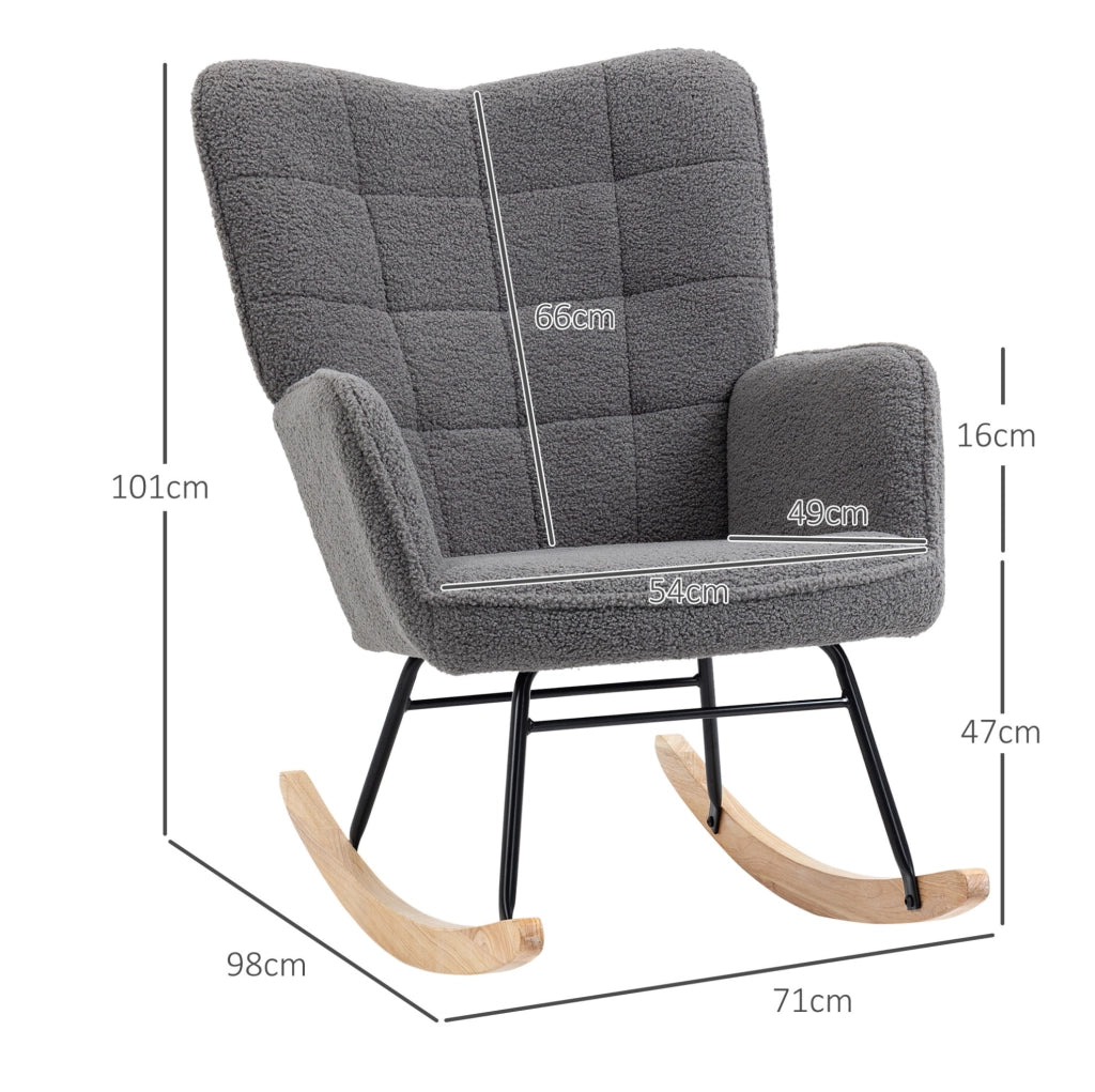 Poltrona a dondolo 98x71x101 cm con schienale alto e braccioli in poliestere grigio scuro