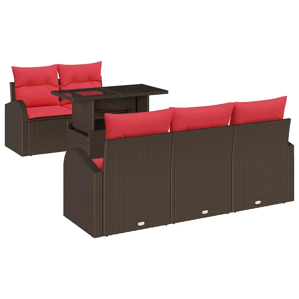 Set Divano da Giardino con cuscino 6 pcs Marrone polyrattan 3348560