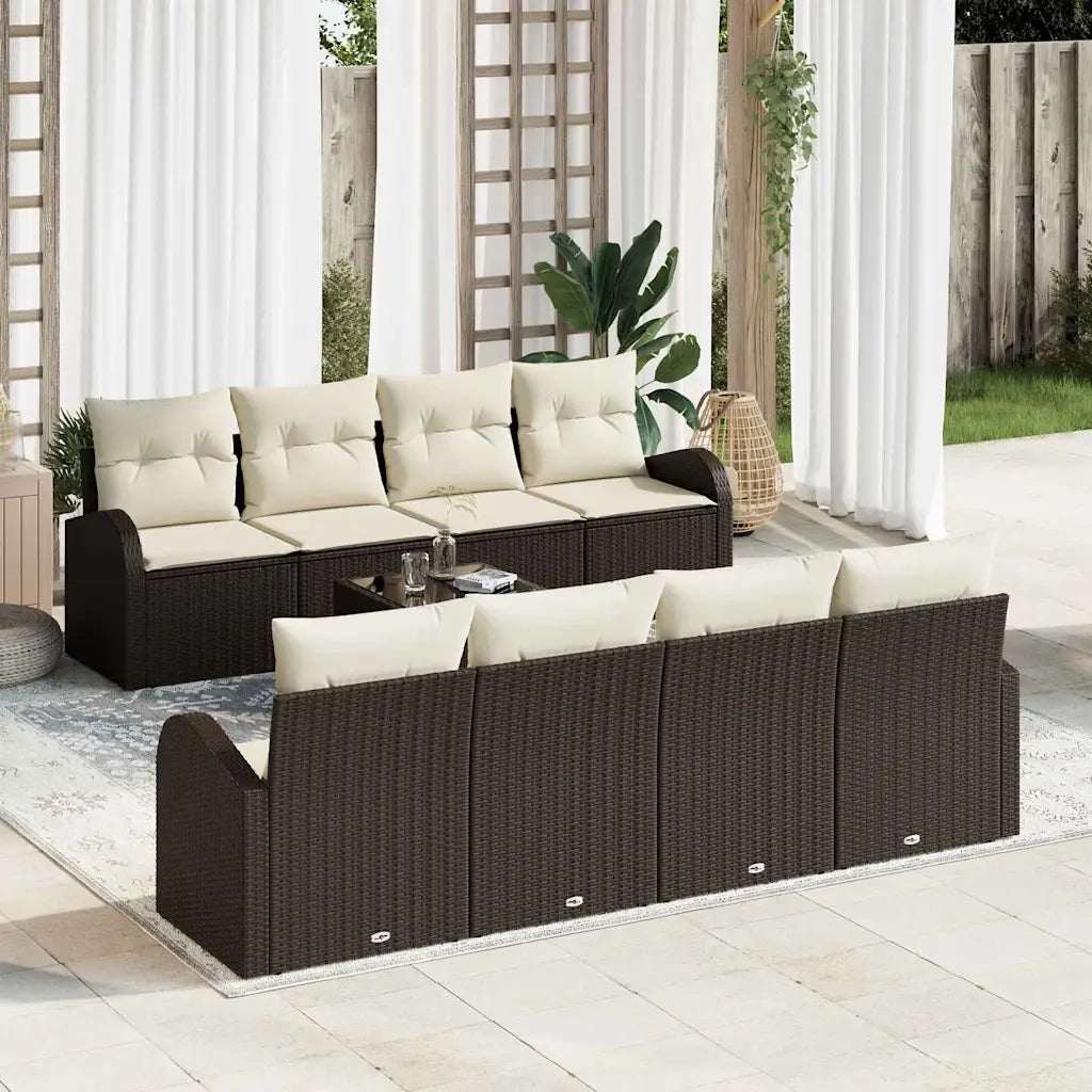 Set Divano da Giardino 9 pcs Marrone e Crema polyrattan 3354637