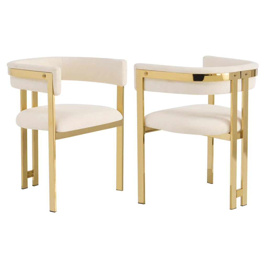 Set di 2 sedie da pranzo in ciniglia beige e oro