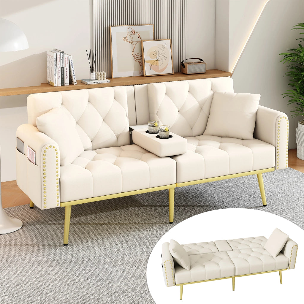 DIVANO LETTO 175x80x73,5 cm in velluto beige con schienale regolabile
