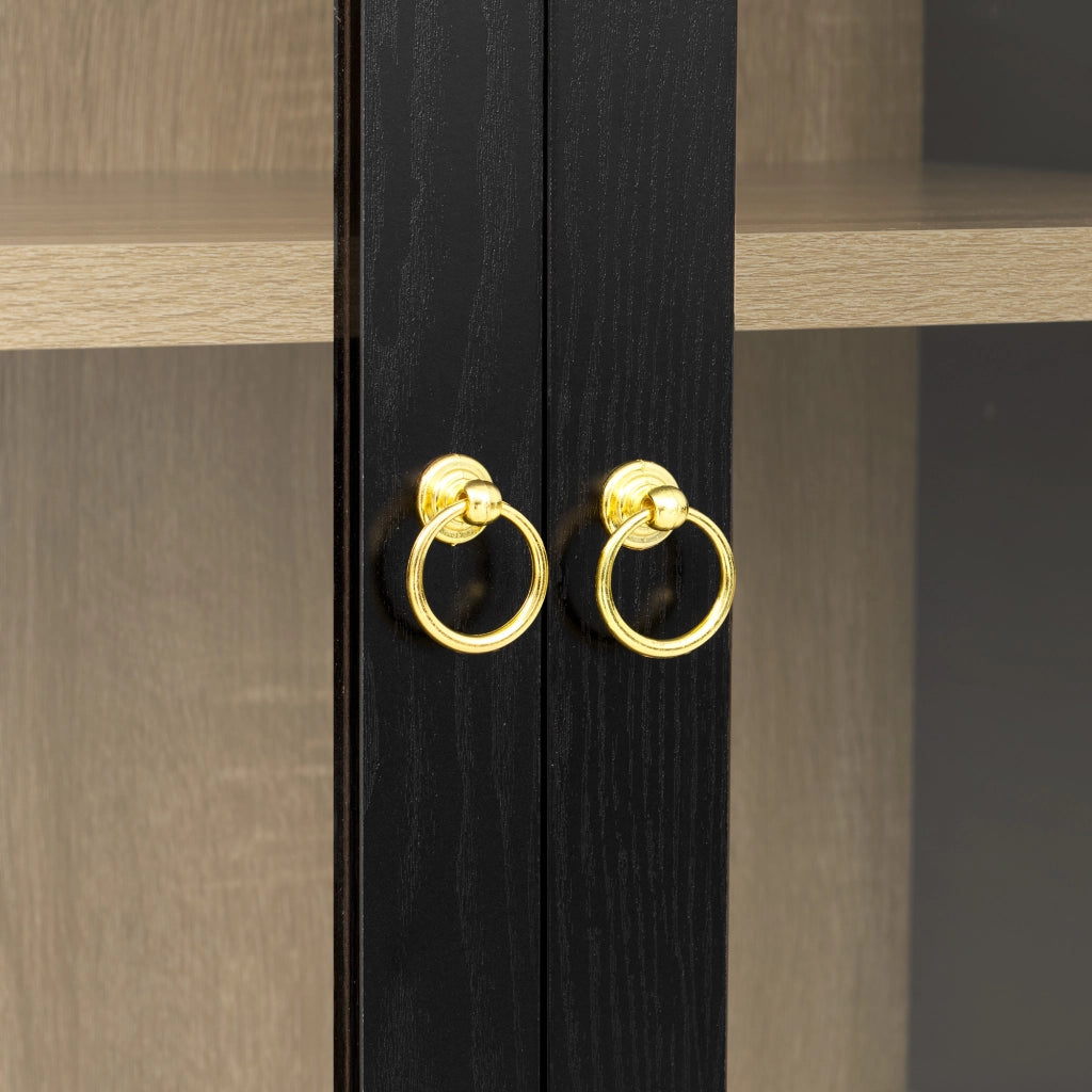 Credenza alta 76.2x40.1x180 cm con ripiani regolabili in MDF e vetro nero
