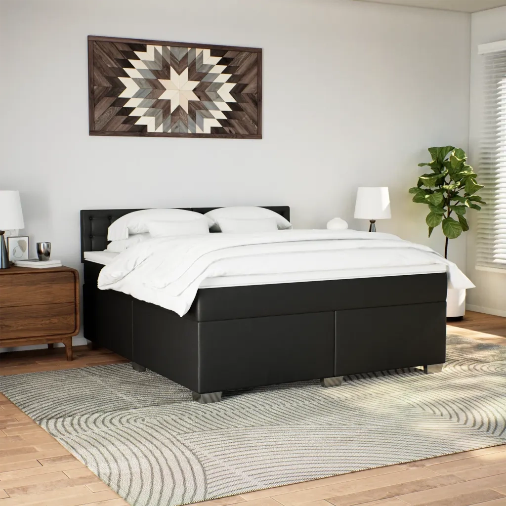 Giroletto a Molle con Materasso Nero 180x200 cm in Similpelle