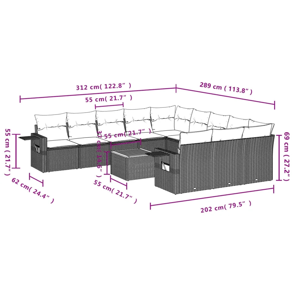 Set Divani da Giardino 12 pz con Cuscini Nero in Polyrattan 3257119