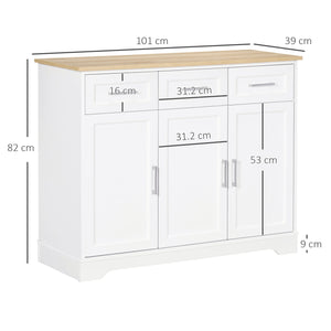 Credenza Moderna 3 Cassetti e 3 Ante 101x39x82 cm in MDF e Truciolato Bianco