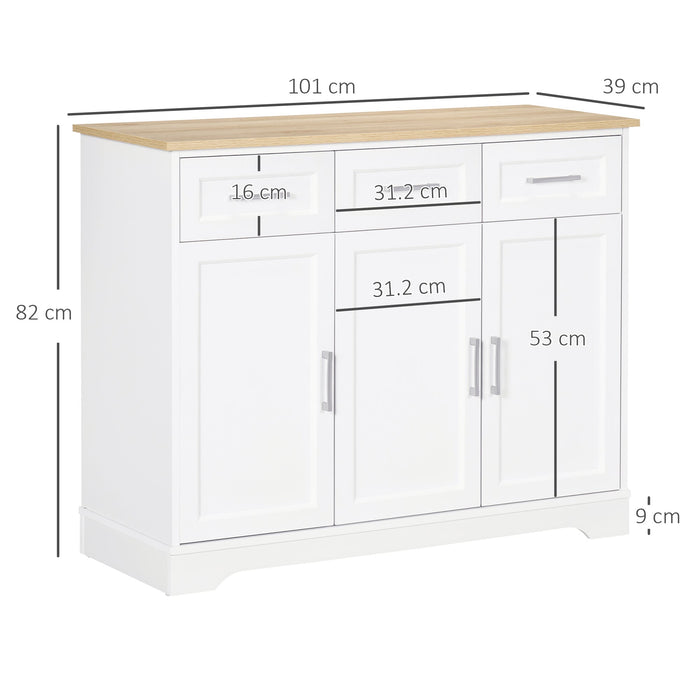 Credenza Moderna 3 Cassetti e 3 Ante 101x39x82 cm in MDF e Truciolato Bianco