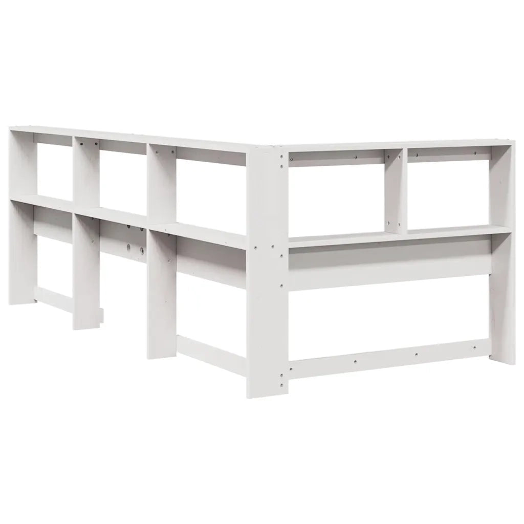 Testiera Libreria a L Bianca 80 cm in Legno Massello di Pino
