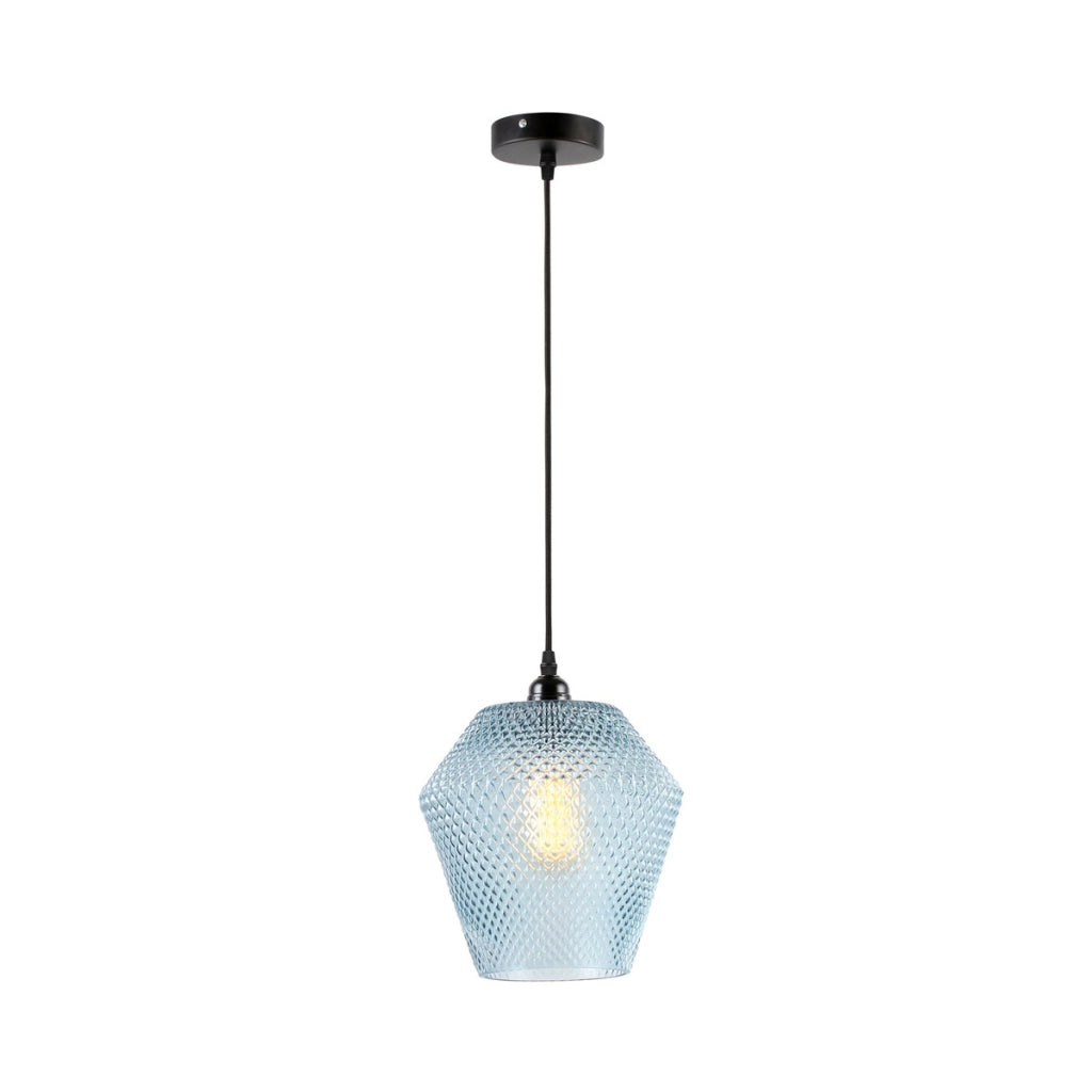 Lampada a sospensione Lina in vetro blu e nero