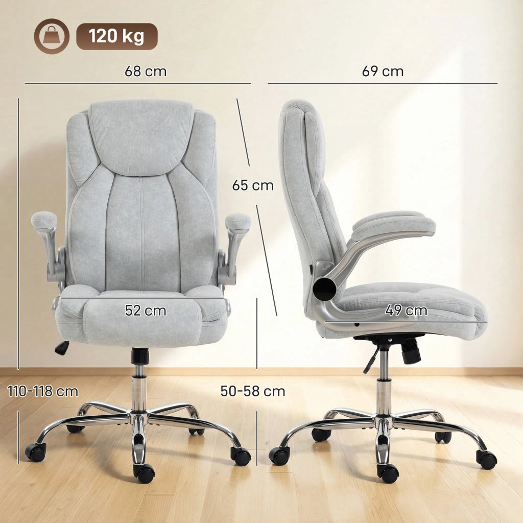 Sedia Ergonomica, Schienale Alto Velluto Stampato, Braccioli Ribaltabili, Bianco Crema