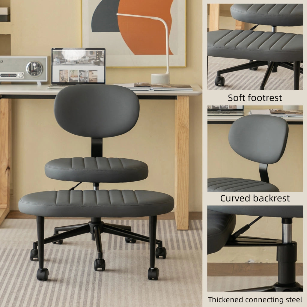 Sedia da ufficio ergonomica girevole con poggiapiedi rotante senza braccioli in tessuto grigio per meditazione