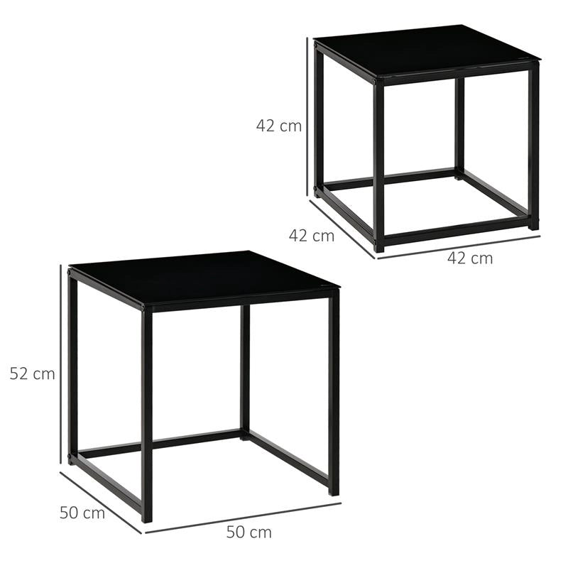 SET 2 TAVOLINI DA SALOTTO MODERNI IN ACCIAIO E VETRO TEMPERATO - NERO
